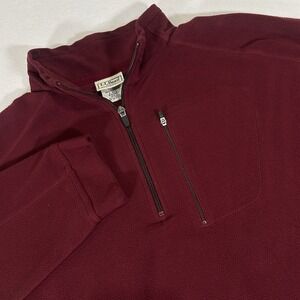 LL Bean‎ Mens Large Burgundy Trail Polar Fleece 1/4 Zip Long Sleeve Mock Neck